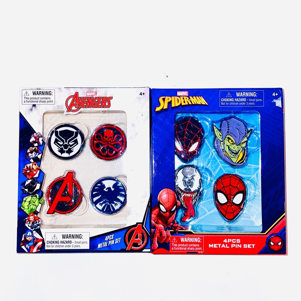 New! Spider-Man & Marvel Avengers 8 Piece Metal Pin Set